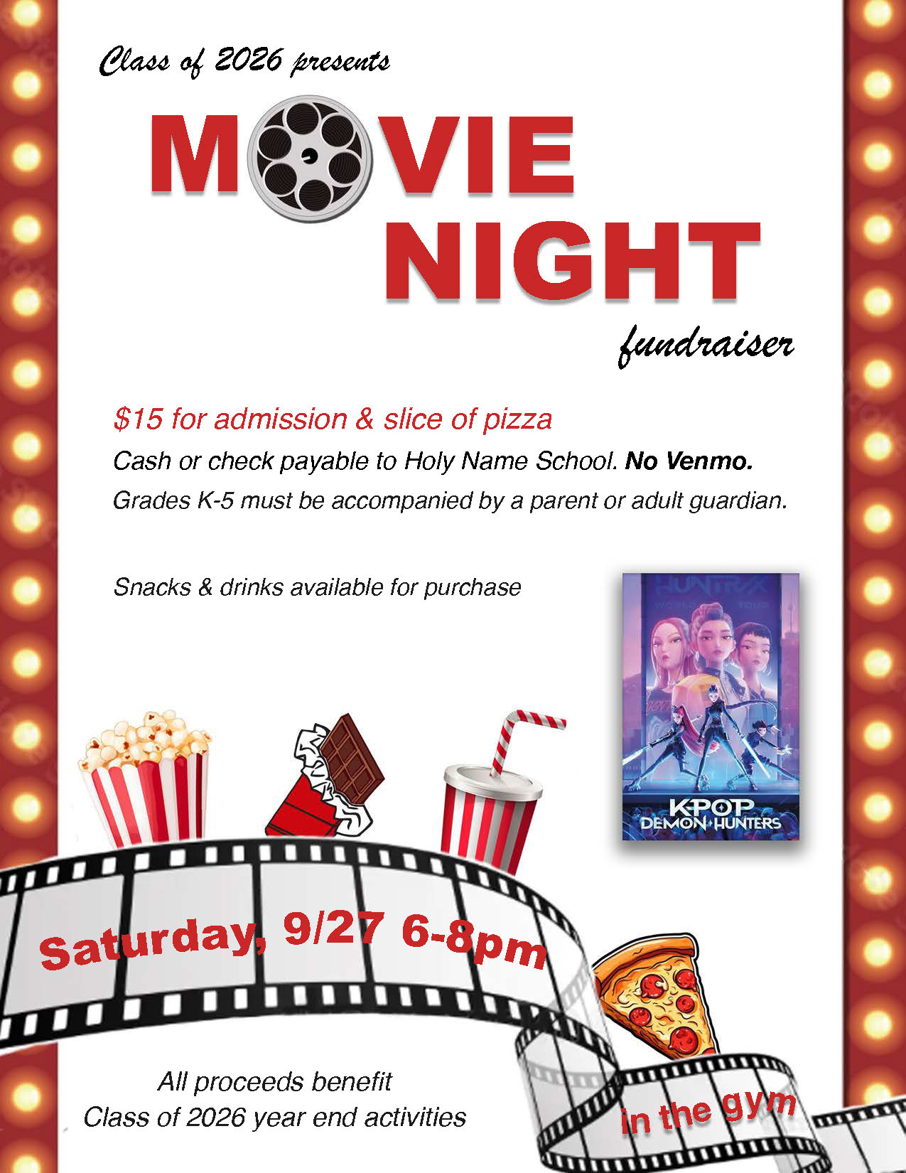 Kindergarten to 5th Grade MOVIE NIGHT ~ Saturday, September 27th