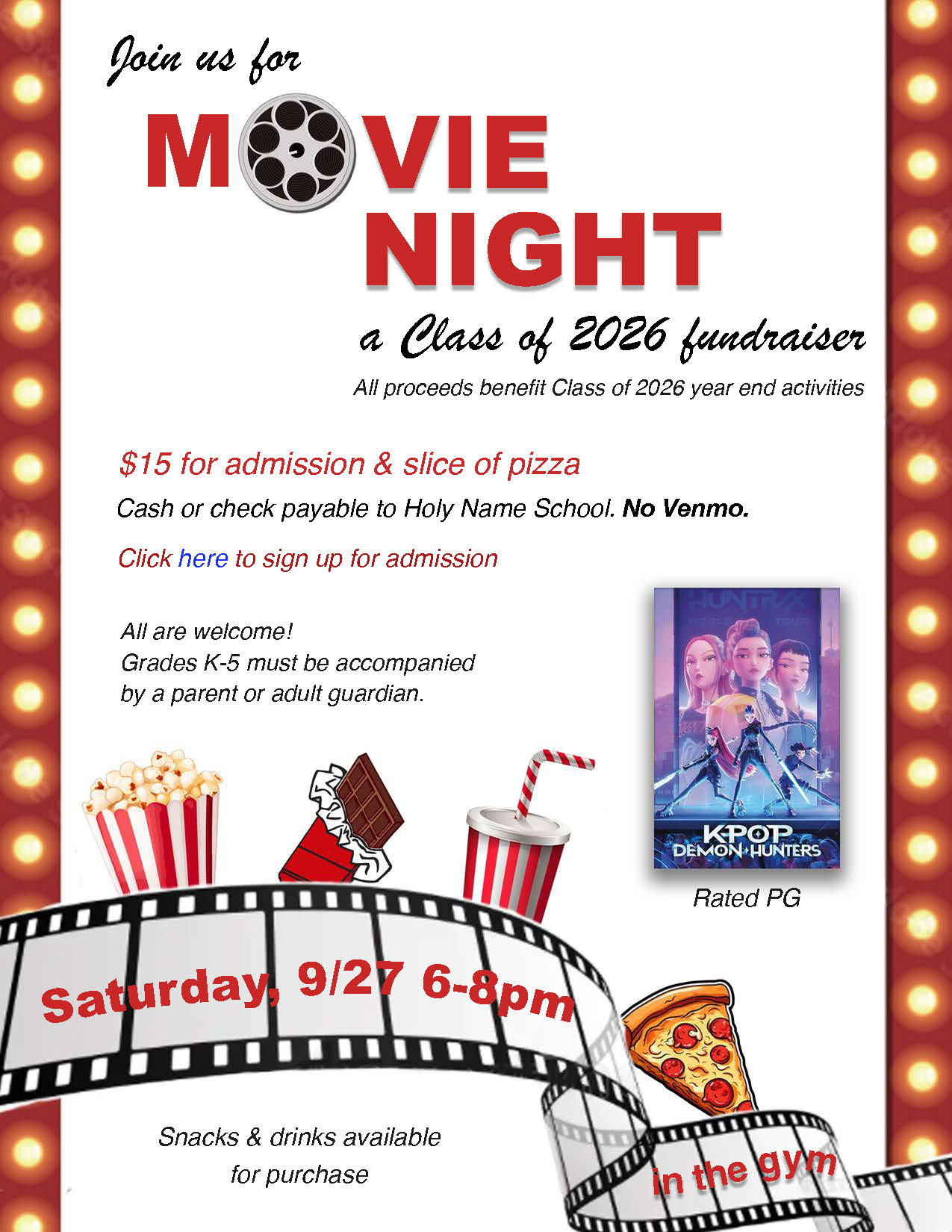 Holy Name MOVIE NIGHT ~ Saturday, September 27th