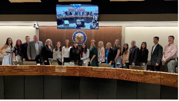 Left to right:  Amy Pooley, Grace Lawson, Lucas Johnston, Supervisor Turnboo, Supervisor Parlin, Avery Sheridan, Zofia Bradford, Emma Lopez, Mahee Haswani, Supervisor Thomas, Amanda Kendler, Supervisor Novasel, Macy Little, Emilia Delmolino, Supervisor Hidahl, Lauryn Sumimoto, Dr. Ed Manansala, Michael Gillespie