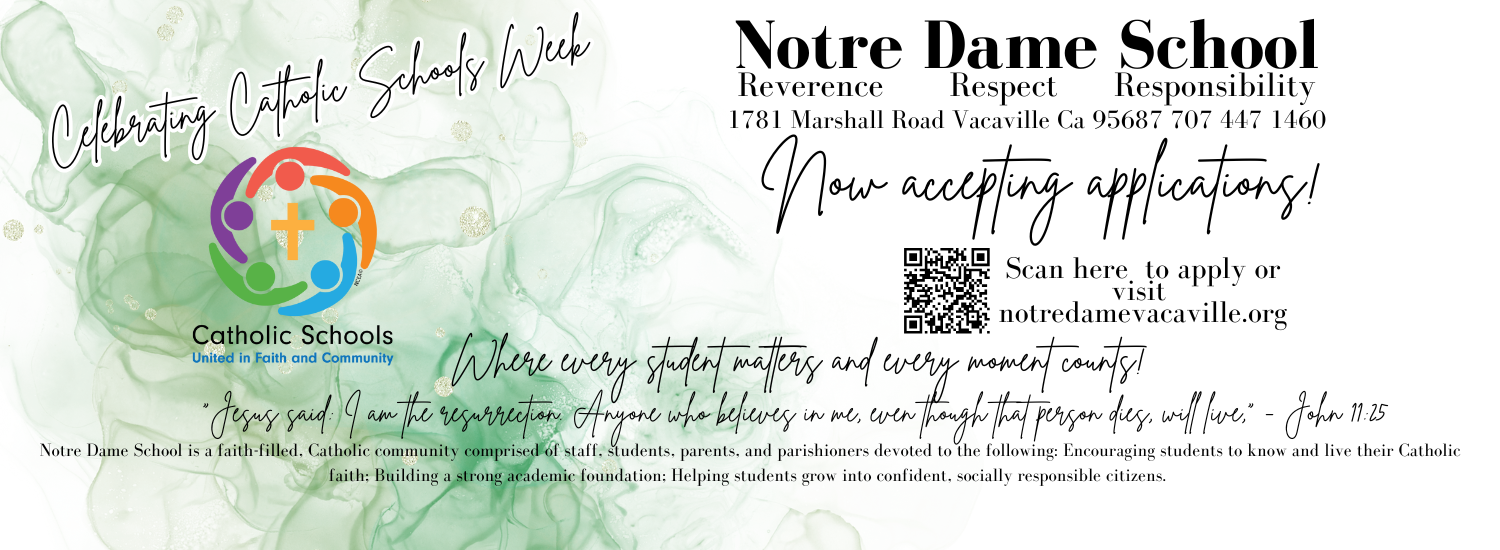 Accepting applications Catholic Schools week image for Notre Dame School